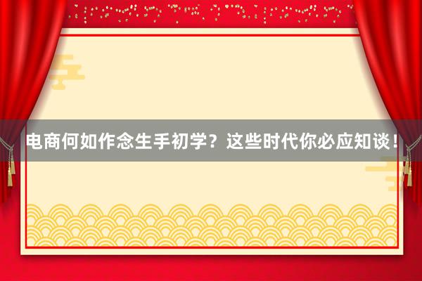 电商何如作念生手初学？这些时代你必应知谈！